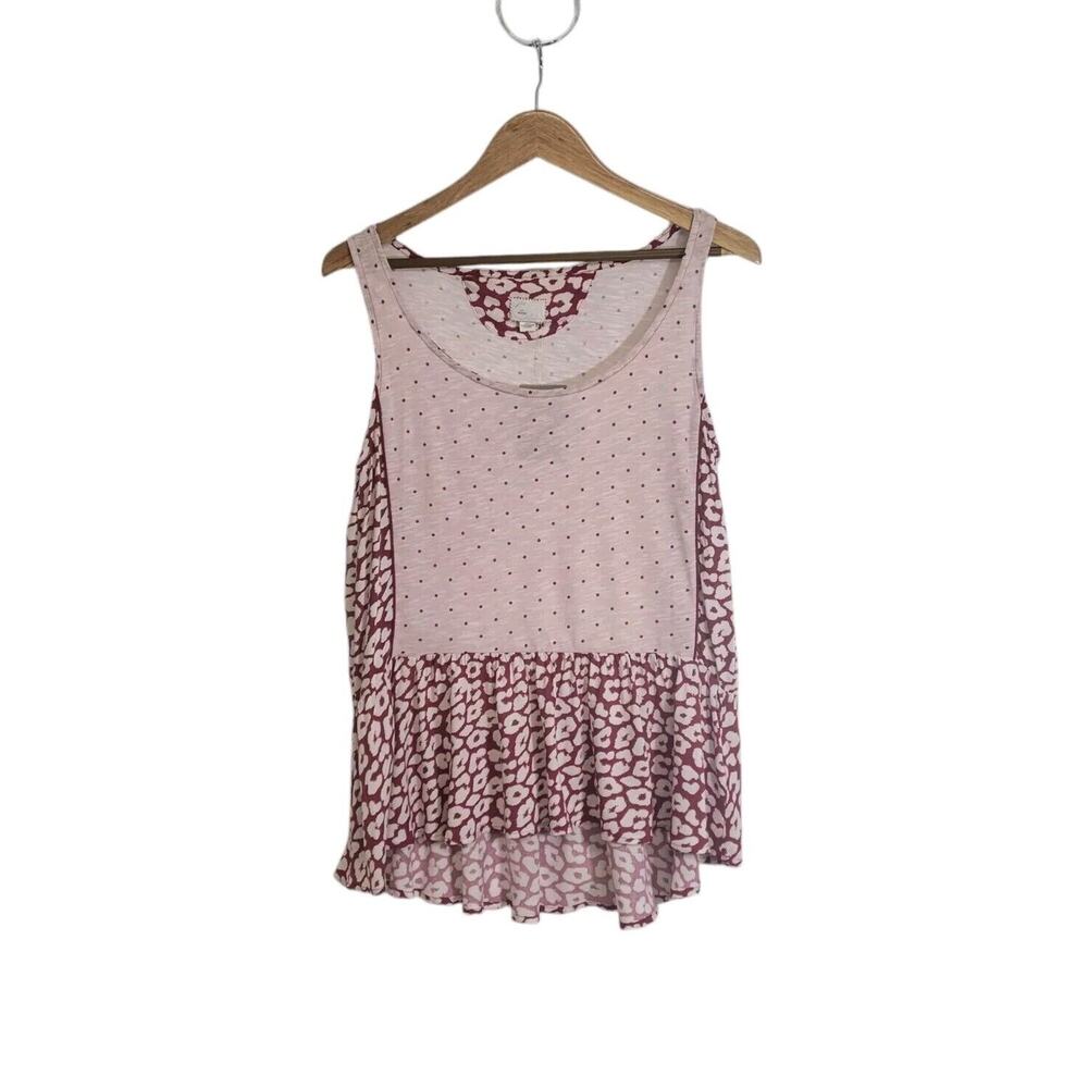 Anthropologie Postmark Pink Burgundy Polka Dot Floral Peplum Tank Top Medium NWT